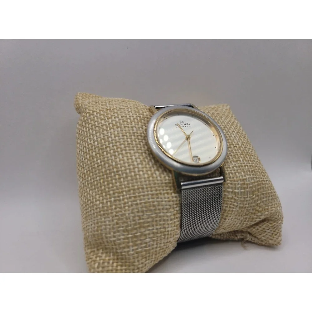 Skagen Denmark 16LGS Two Tone Quartz Watch Date Mesh Band 33.5mm